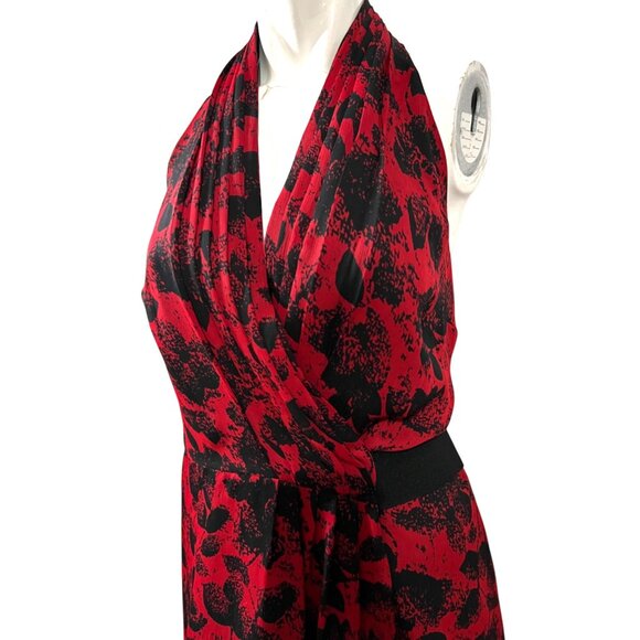 BCBGeneration Red Floral Mini Wrap Dress Sz Small Womens Red & Black Side Wrap - Picture 4 of 16